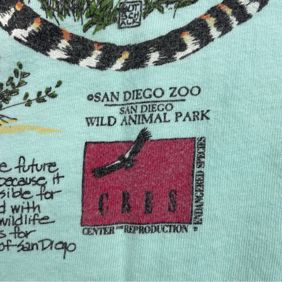 Vintage 90’s Teal CRES Zoological Soceity San Diego T-Shirt Single Stitch Sz L - Picture 9 of 9